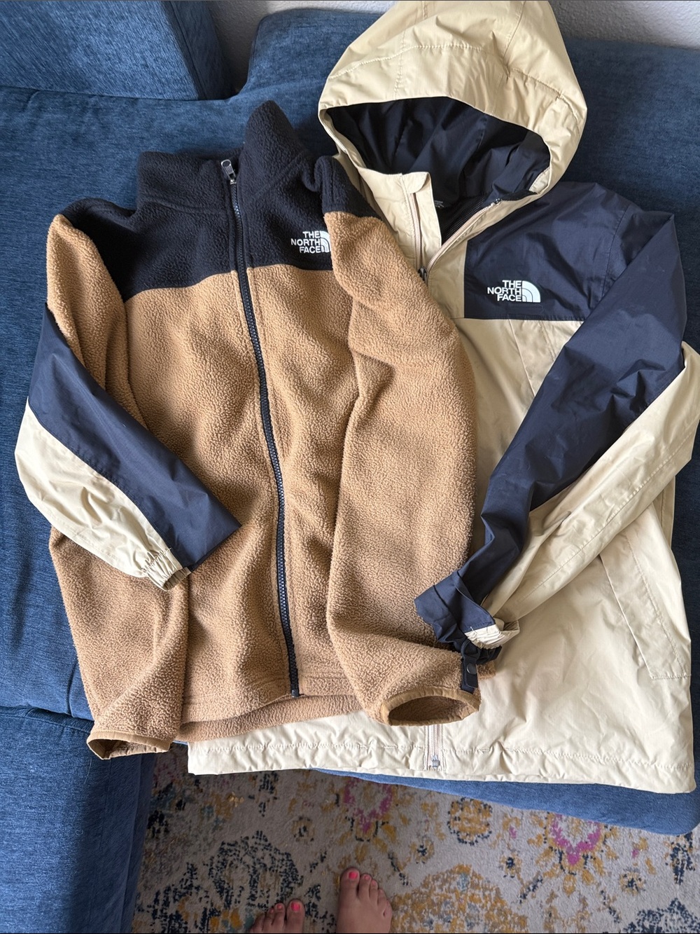 The North Face Ski Jacket Brown Fleece Zip & Beige/Black Hooded Shell Set